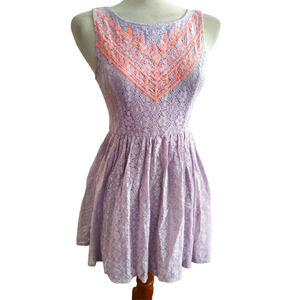 Lace Lavender & Peach Mini Dress by Xhiliration